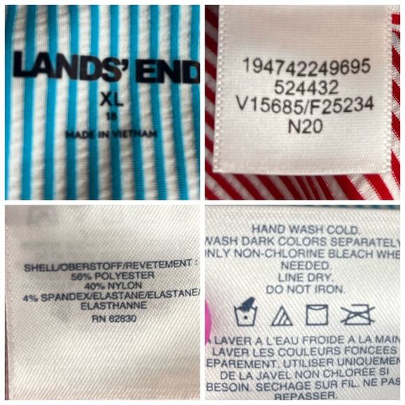 Lands’ End New. Women's Dress Blue Red Yellow Stripe Seersucker Wrap Size XL - Picture 11 of 12